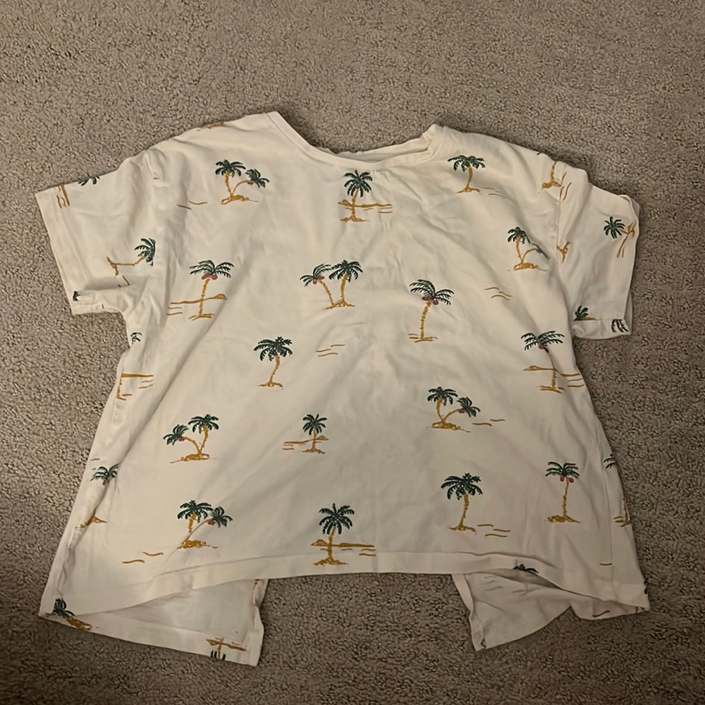 zara girls tweens palm tree print t shirt open back